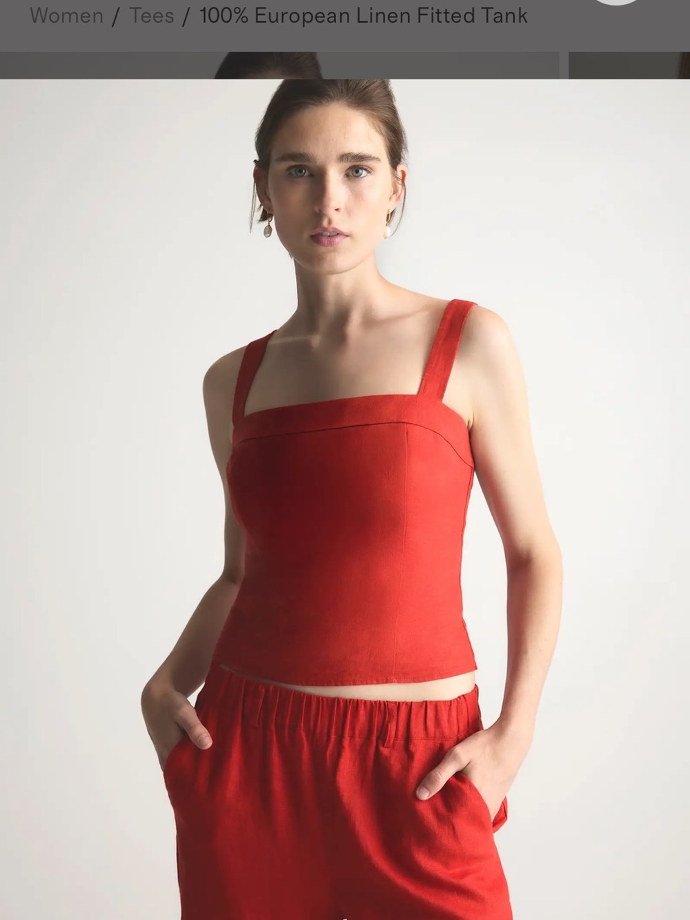 Quince 100% linen Red Linen Square-Neck Bandeau Tank